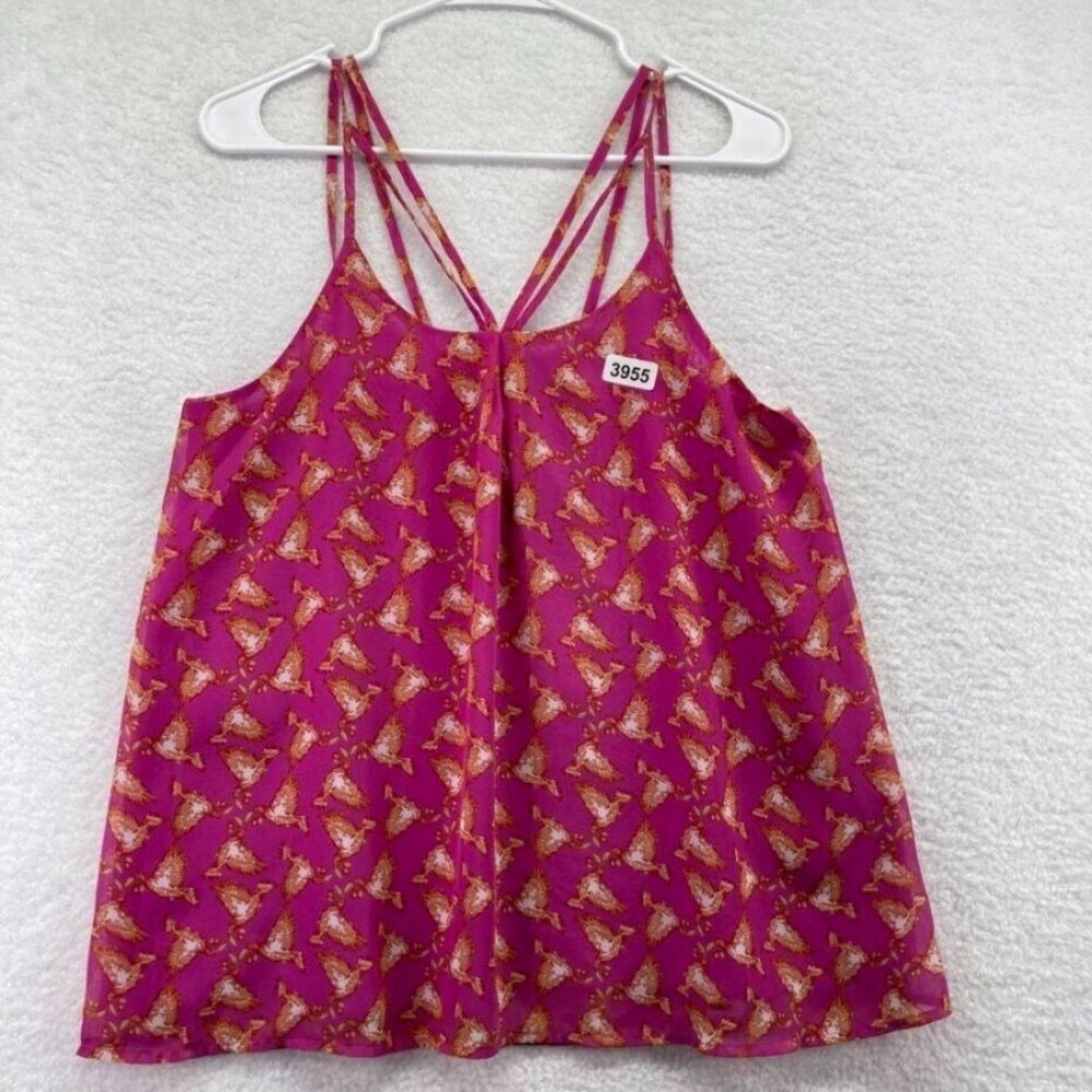 Entro Womens Strappy Tank Top Size Medium Magenta Pink Bird Print Lined New